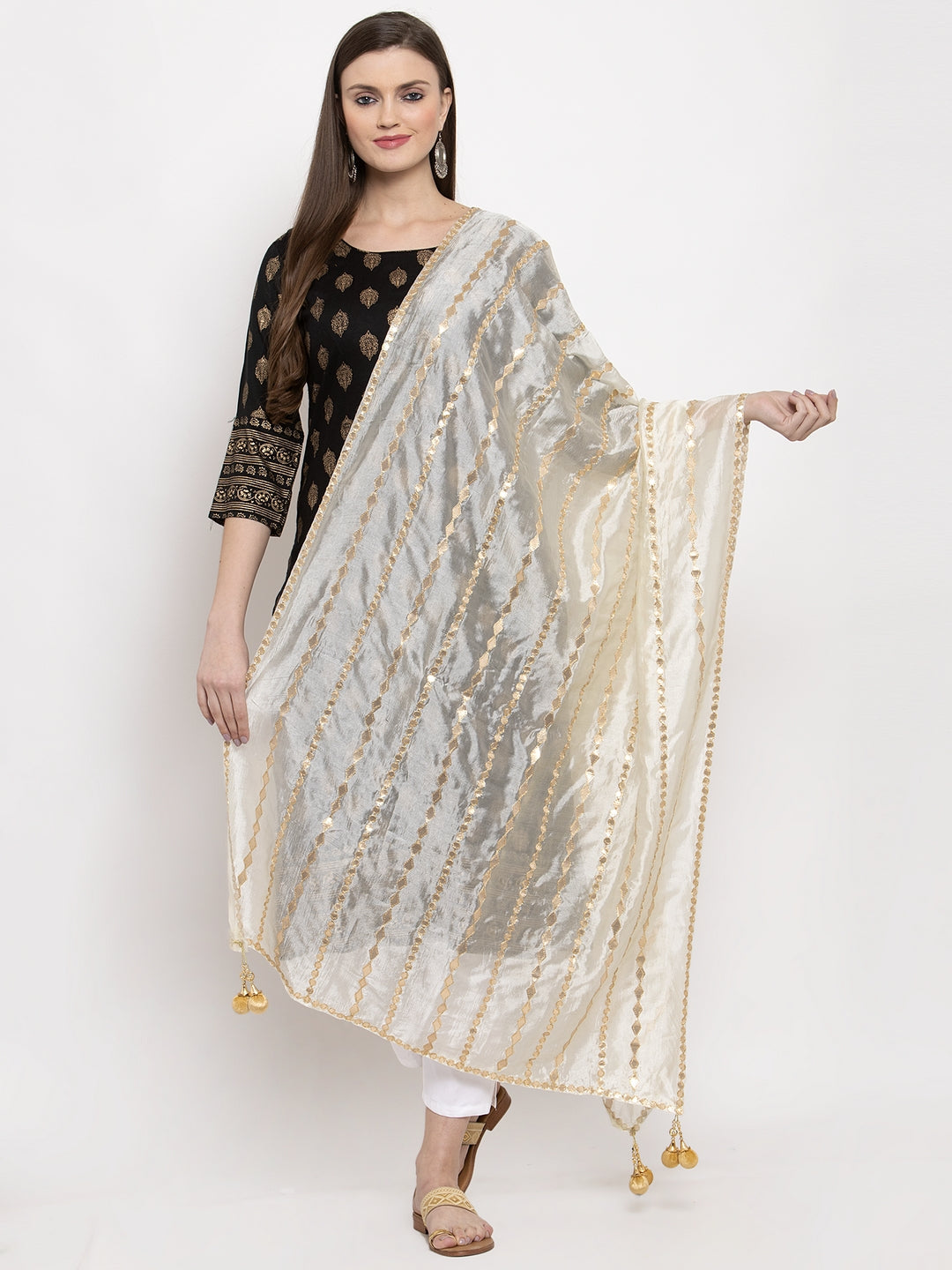 Buy Clora Off White Gotta Patti Silk Dupatta Online at Best Price