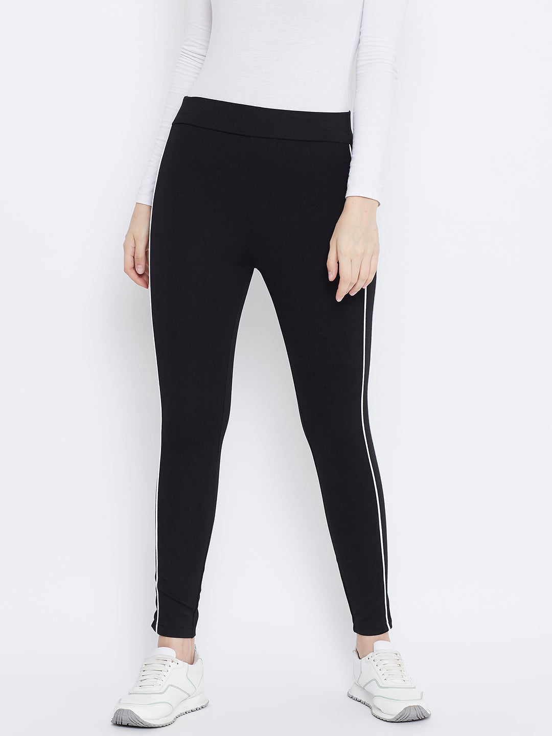 Black 2024 striped jeggings