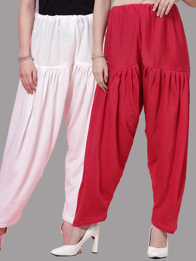 White and magenta solid woolen salwar pack of 2 with drawstring closure.