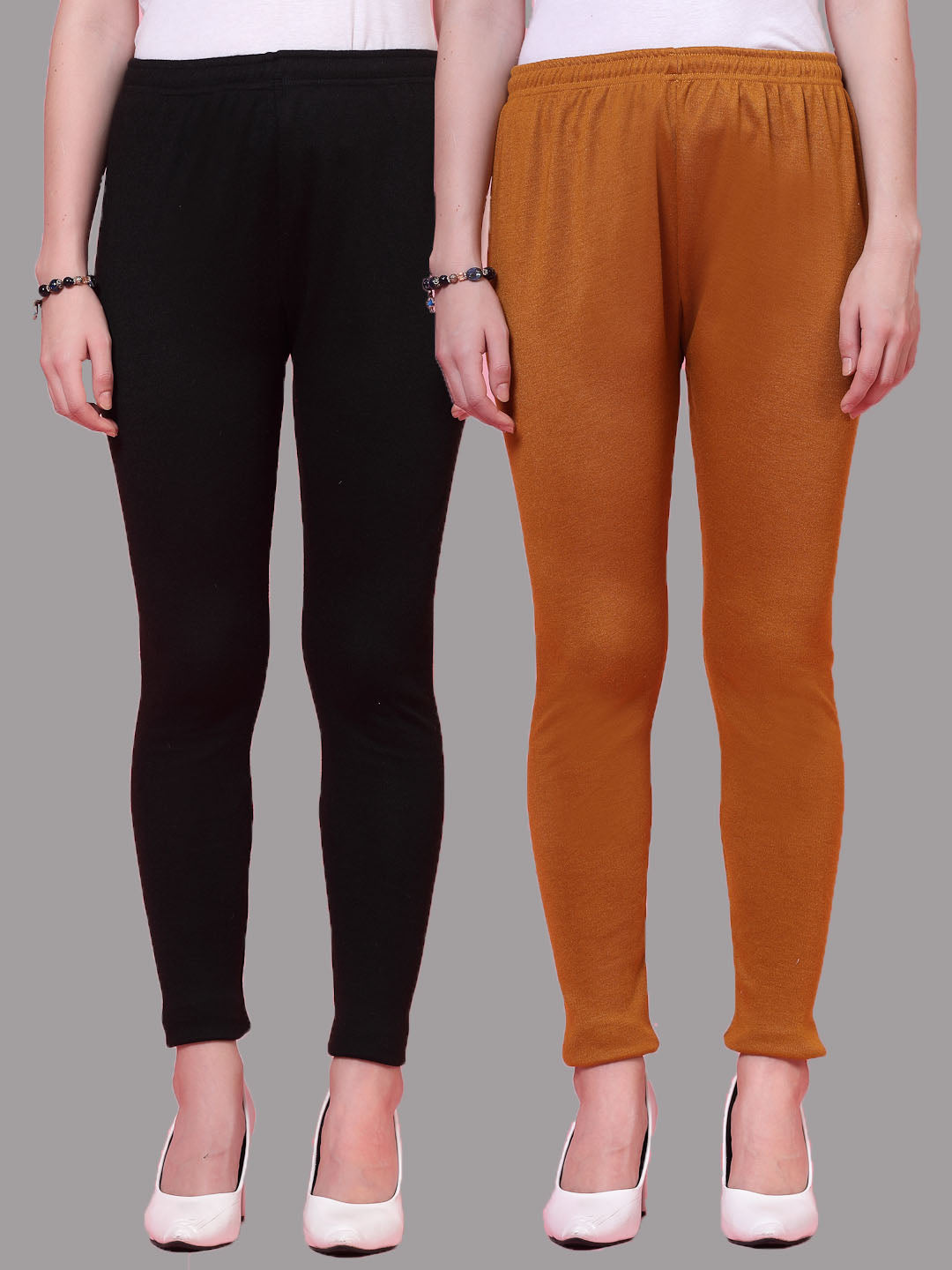 Black & Mustard Solid Woolen Leggings (Pack of 2)