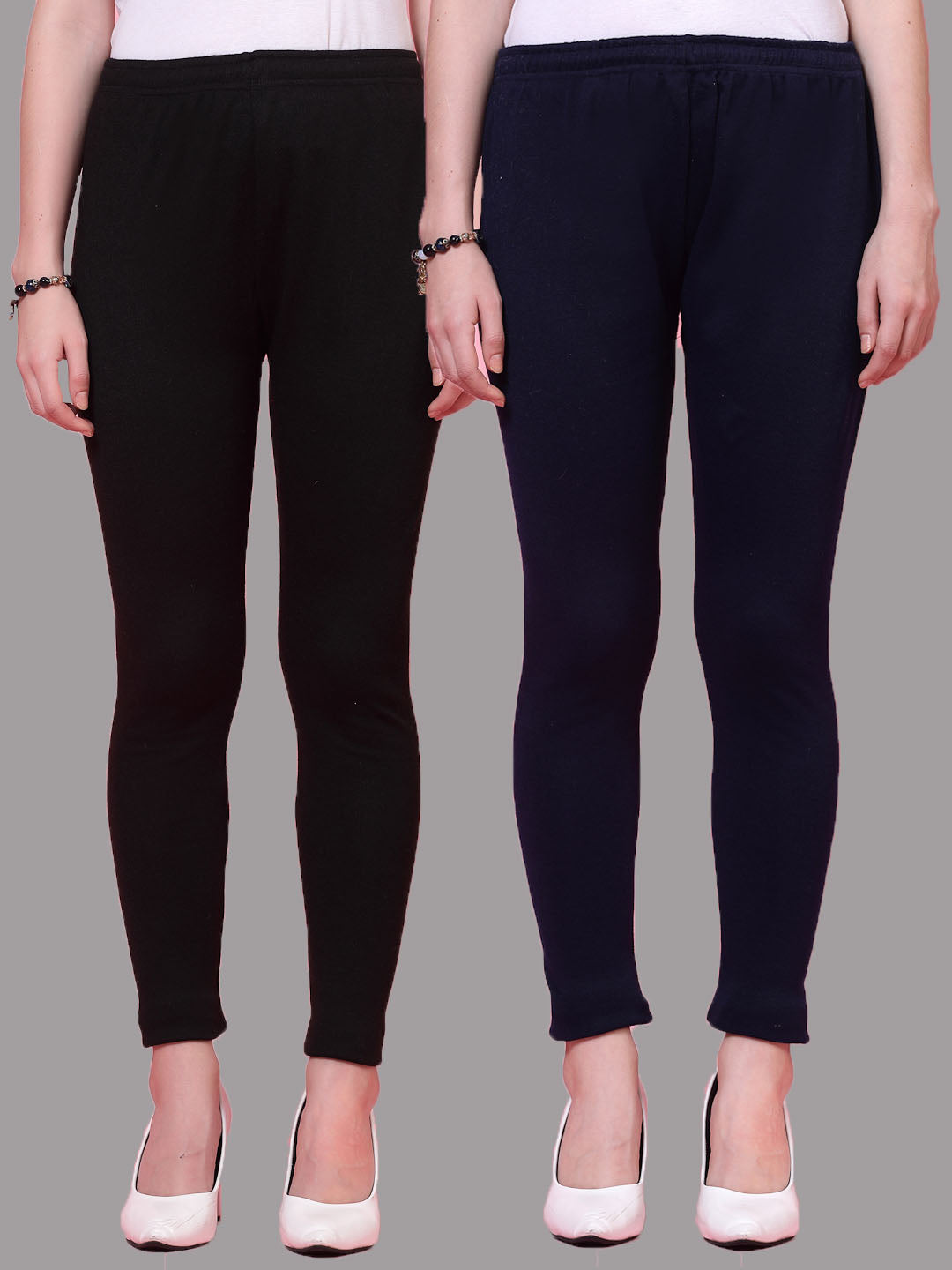 Black & Navy Blue Solid Woolen Leggings (Pack of 2)