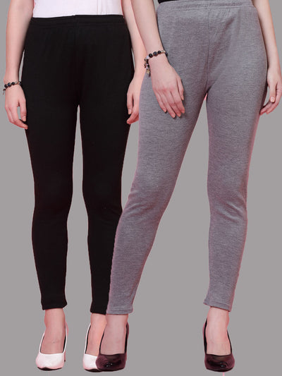 Black & Grey Solid Woolen Leggings (Pack of 2)