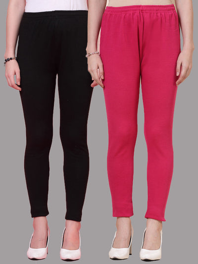 Black & Magenta Solid Woolen Leggings (Pack of 2)