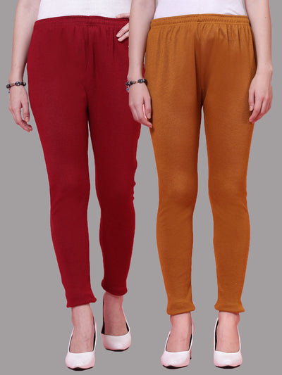 Maroon & Mustard Solid Woolen Leggings (Pack of 2)