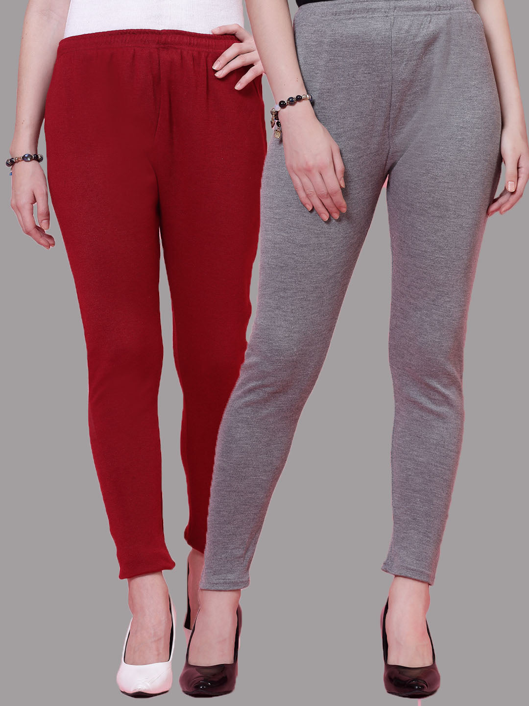 Maroon & Grey Solid Woolen Leggings (Pack of 2)