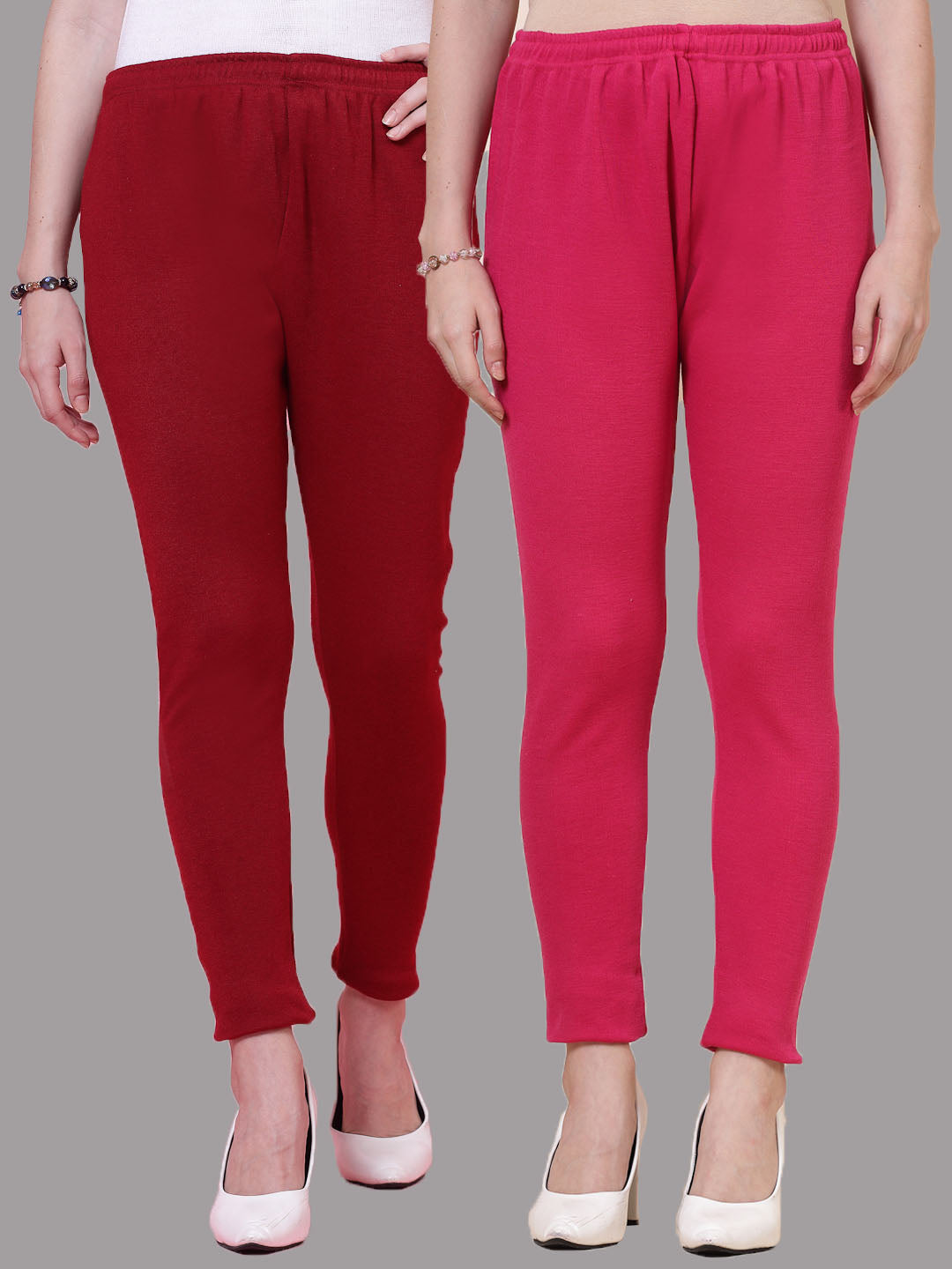 Maroon & Magenta Solid Woolen Leggings (Pack of 2)