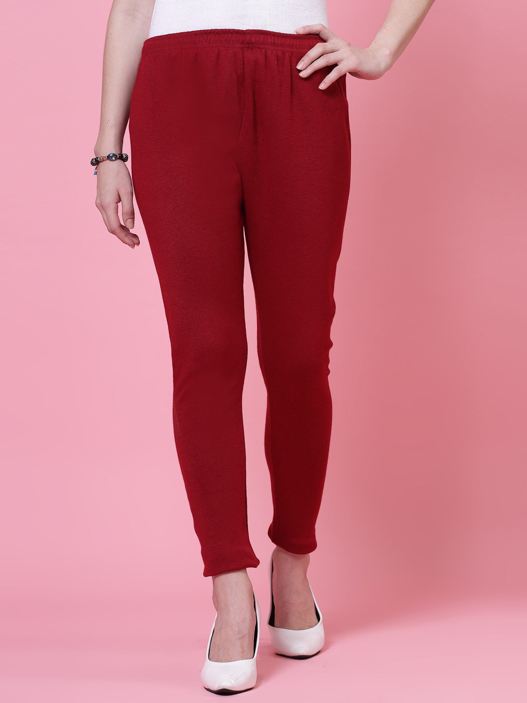 Maroon & Magenta Solid Woolen Leggings (Pack of 2)