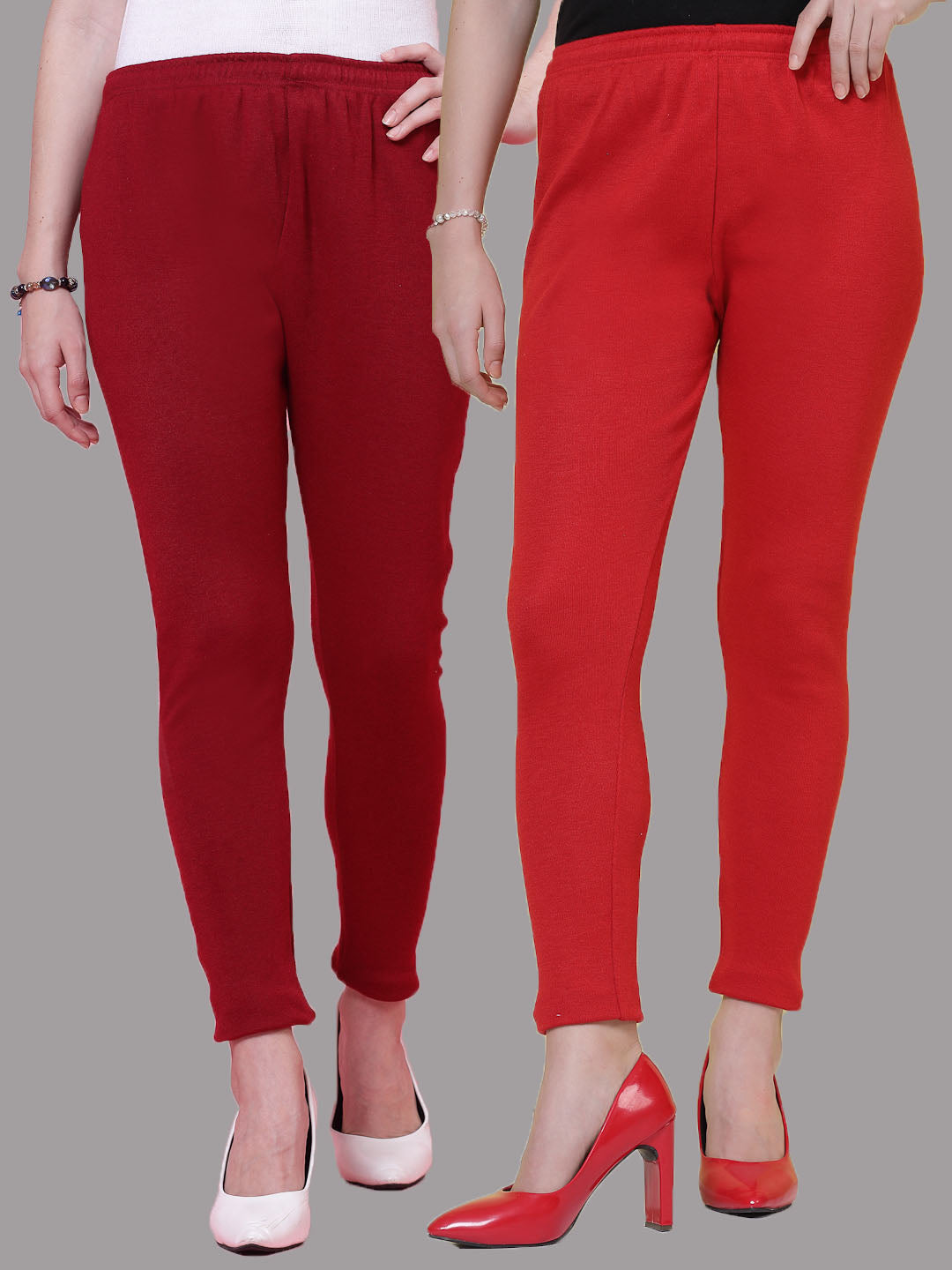 Maroon & Red Solid Woolen Leggings (Pack of 2)