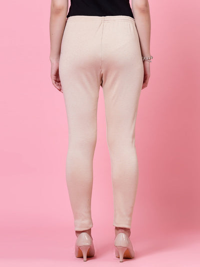 White & Light Fawn Solid Woolen Leggings Pack with elasticated waistband and drawstring closure.