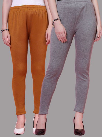 Mustard & Grey Solid Woolen Leggings (Pack of 2)