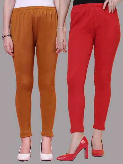 Mustard & Red Solid Woolen Leggings (Pack of 2)