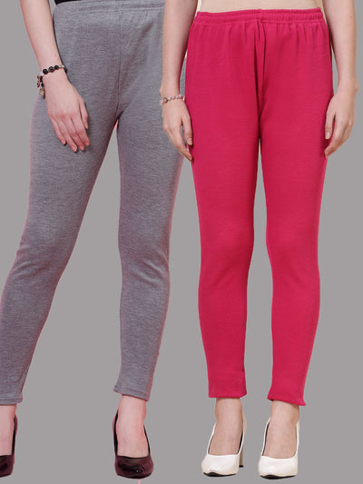 Grey & Magenta Solid Woolen Leggings (Pack of 2)