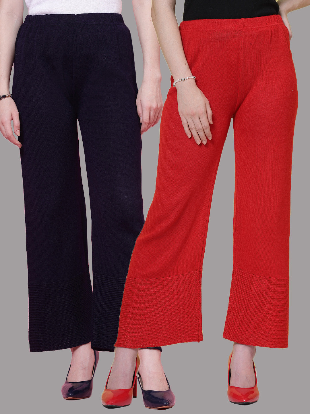 Navy Blue & Red Solid Woolen Palazzo with elasticated waistband and slip-on closure (Pack of 2).