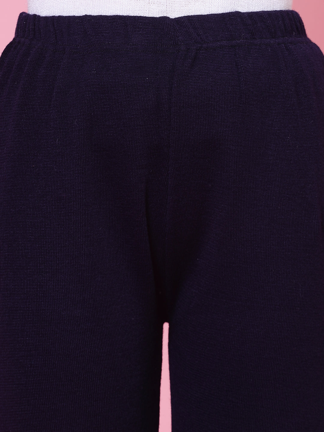 Navy blue solid woolen palazzo with elasticated waistband.