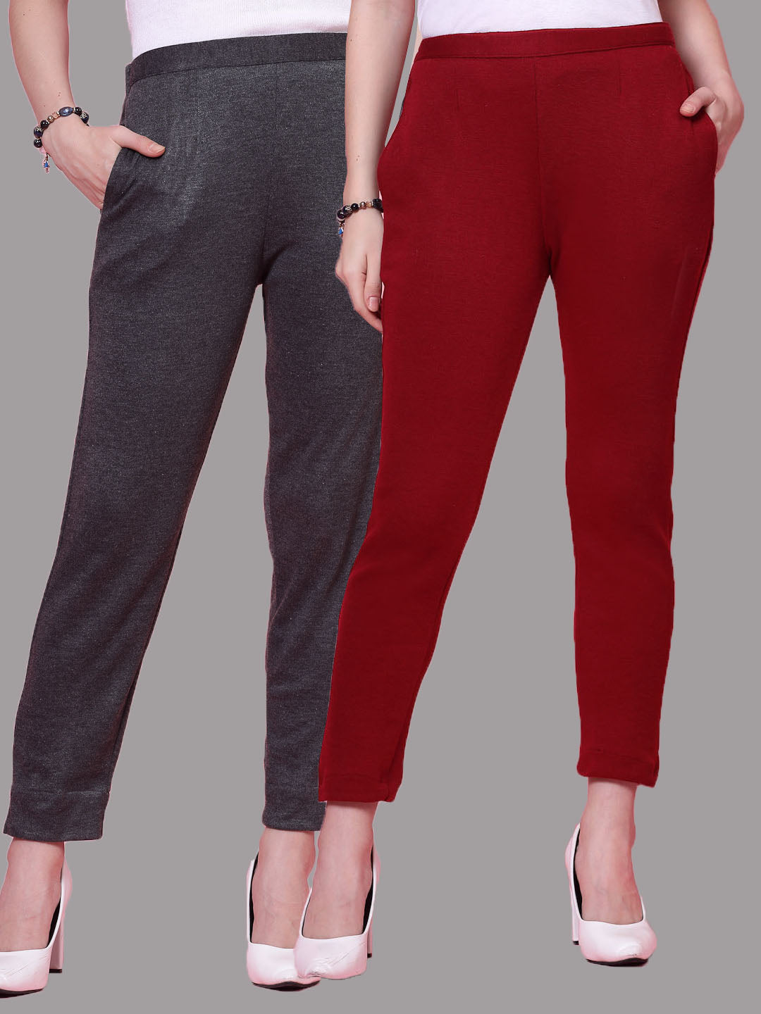 Dark Grey & Maroon Solid Woolen Trouser (Pack of 2)