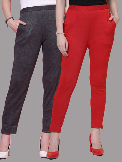 Dark Grey & Red Solid Woolen Trouser (Pack of 2)