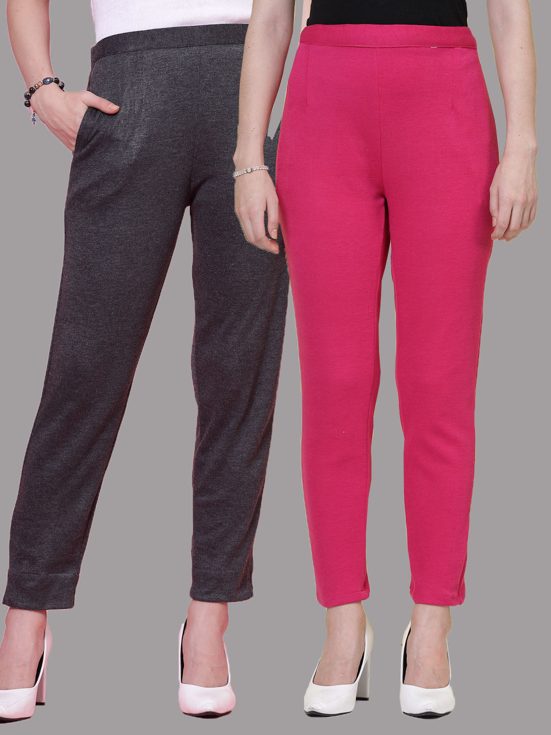 Dark Grey & Magenta Solid Woolen Trouser (Pack of 2)