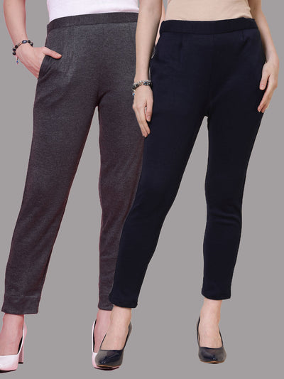 Dark Grey & Navy Blue Solid Woolen Trouser (Pack of 2)