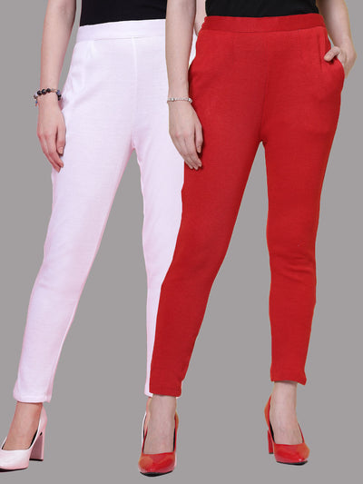 White & Red Solid Woolen Trouser (Pack of 2)