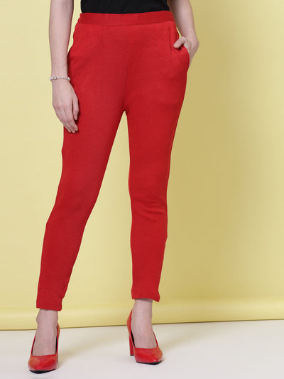 White & Red Solid Woolen Trouser Pack of 2 with elastic waistband and side pockets.