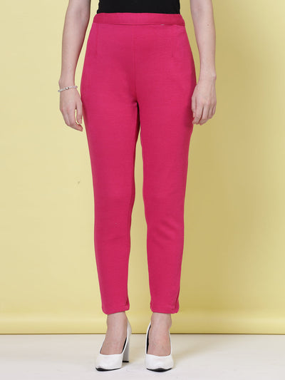 White & Magenta Solid Woolen Trouser with elastic waistband and pockets.