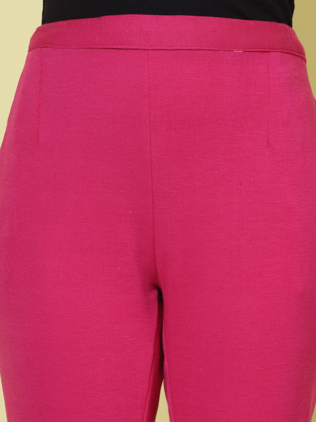 Red & Magenta Solid Woolen Trousers with Elasticated Waistband and Side Pockets