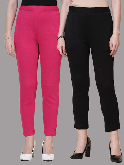 Magenta & Black Solid Woolen Trouser (Pack of 2)