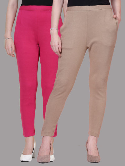 Magenta & Dark Fawn Solid Woolen Trouser (Pack of 2)