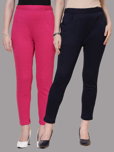 Magenta & Navy Blue Solid Woolen Trouser (Pack of 2)