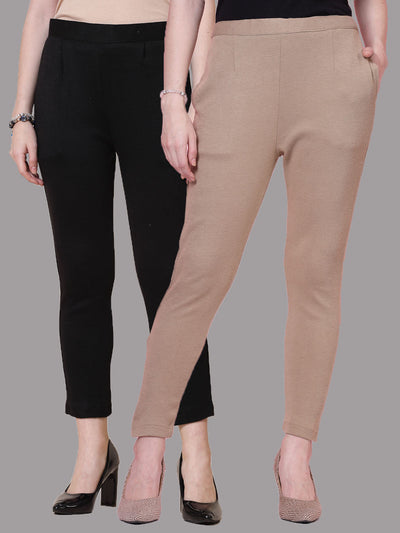 Black & Dark Fawn Solid Woolen Trouser (Pack of 2)