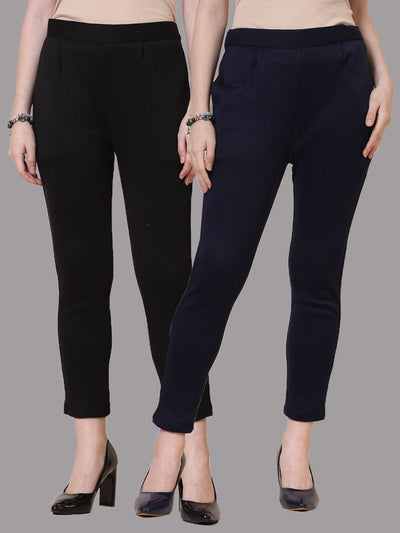 Black & Navy Blue Solid Woolen Trouser (Pack of 2)