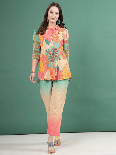 Women Abstract Printed Shirt with Trouser Co-Ords