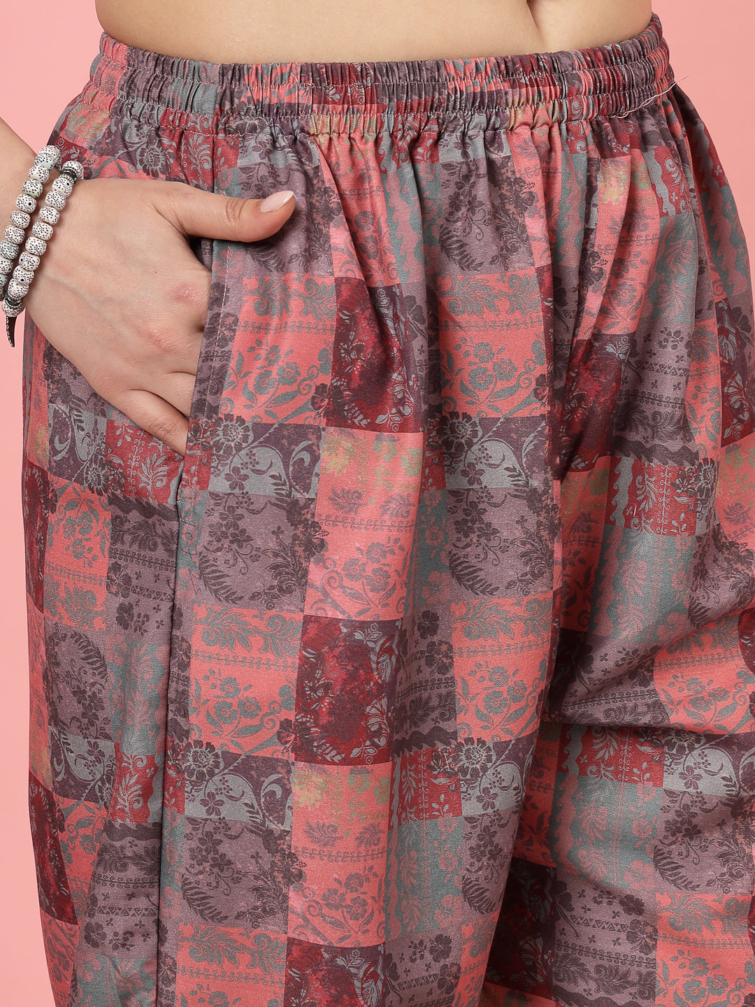 Peach floral printed shirt with trousers co-ords featuring digital print design.