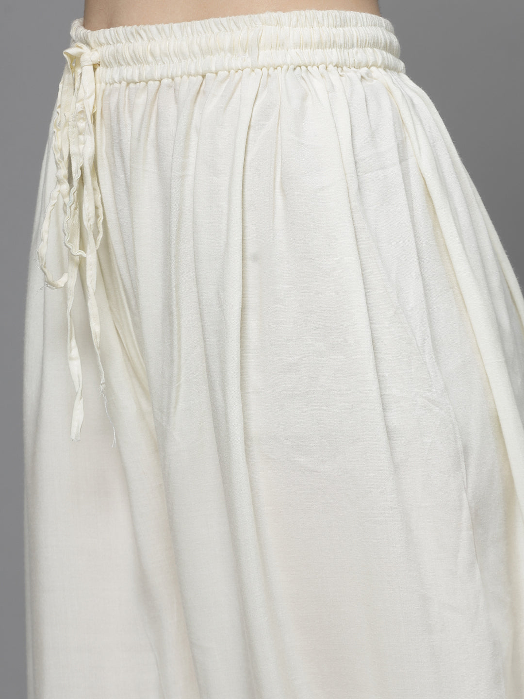 Yoke Design Kurta with Afghani Pants featuring off-white color and elasticated waistband.