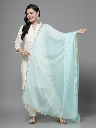 Sea-Green Chinnon Dupatta with Gotta Patti border, elegant accessory for special occasions.