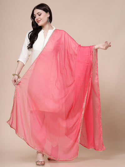 Pink gotta patti chinnon dupatta with exquisite handcrafted border.