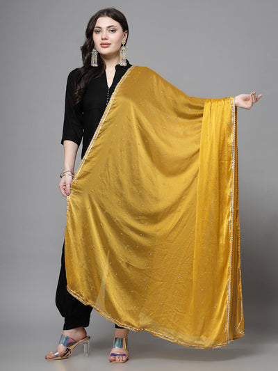 Mustard Gotta Patti Chinnon Dupatta with handcrafted border, perfect for special occasions.