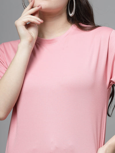 Pink solid regular fit Tencel women's t-shirt showcasing softness and style.