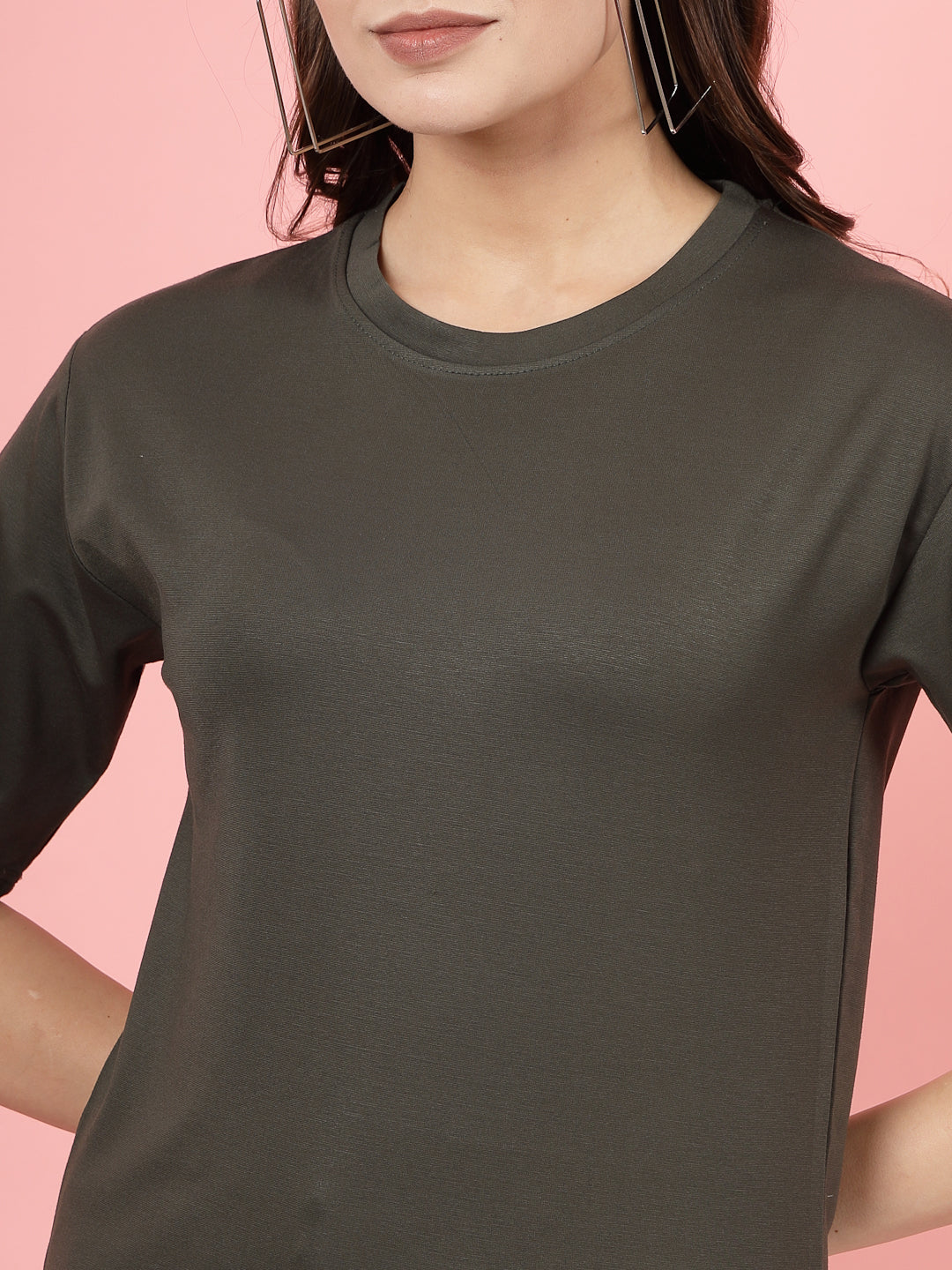 Olive Solid Regular Fit T-Shirt in soft Tencel fabric for eco-conscious style.