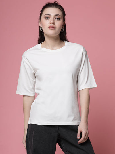 White solid regular fit Tencel women's T-shirt.