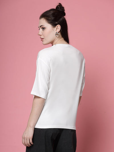 White solid regular fit Tencel women's T-shirt, back view.