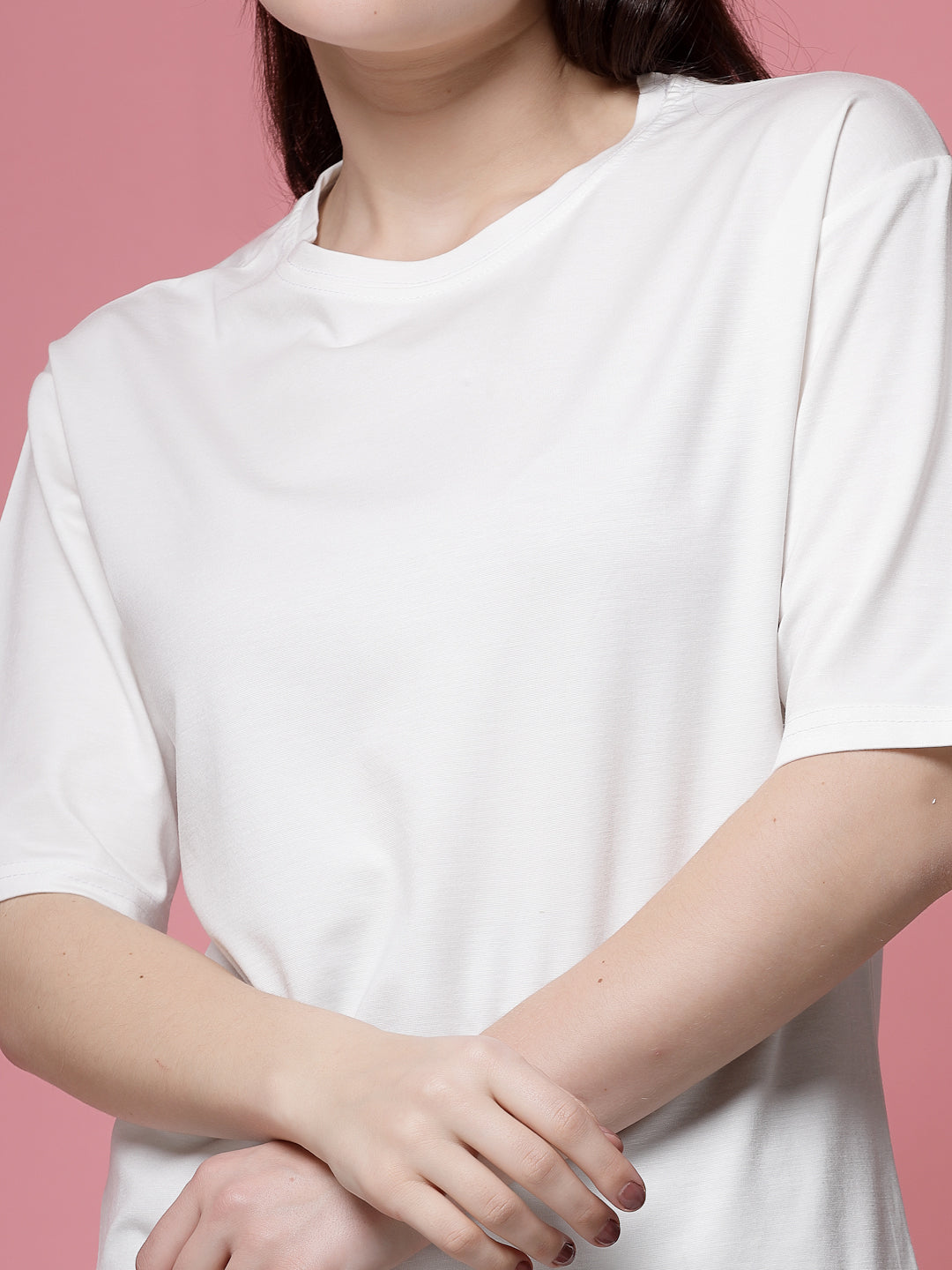 White solid regular fit Tencel women's t-shirt, eco-friendly and stylish.