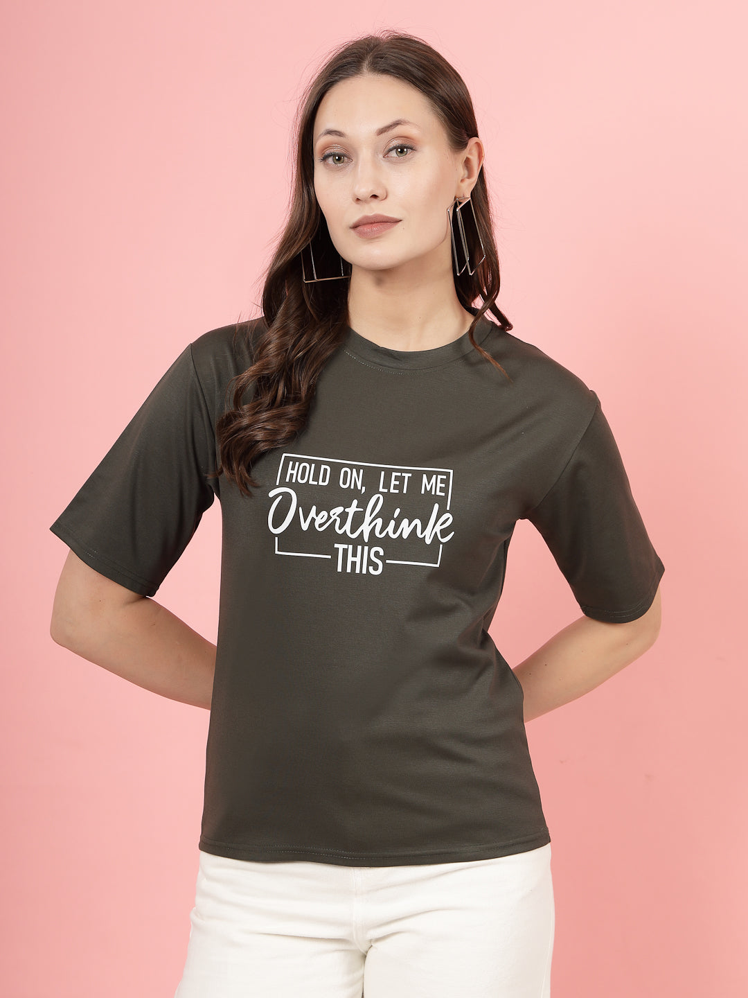 Olive printed regular fit T-shirt made from soft, eco-friendly Tencel fabric.