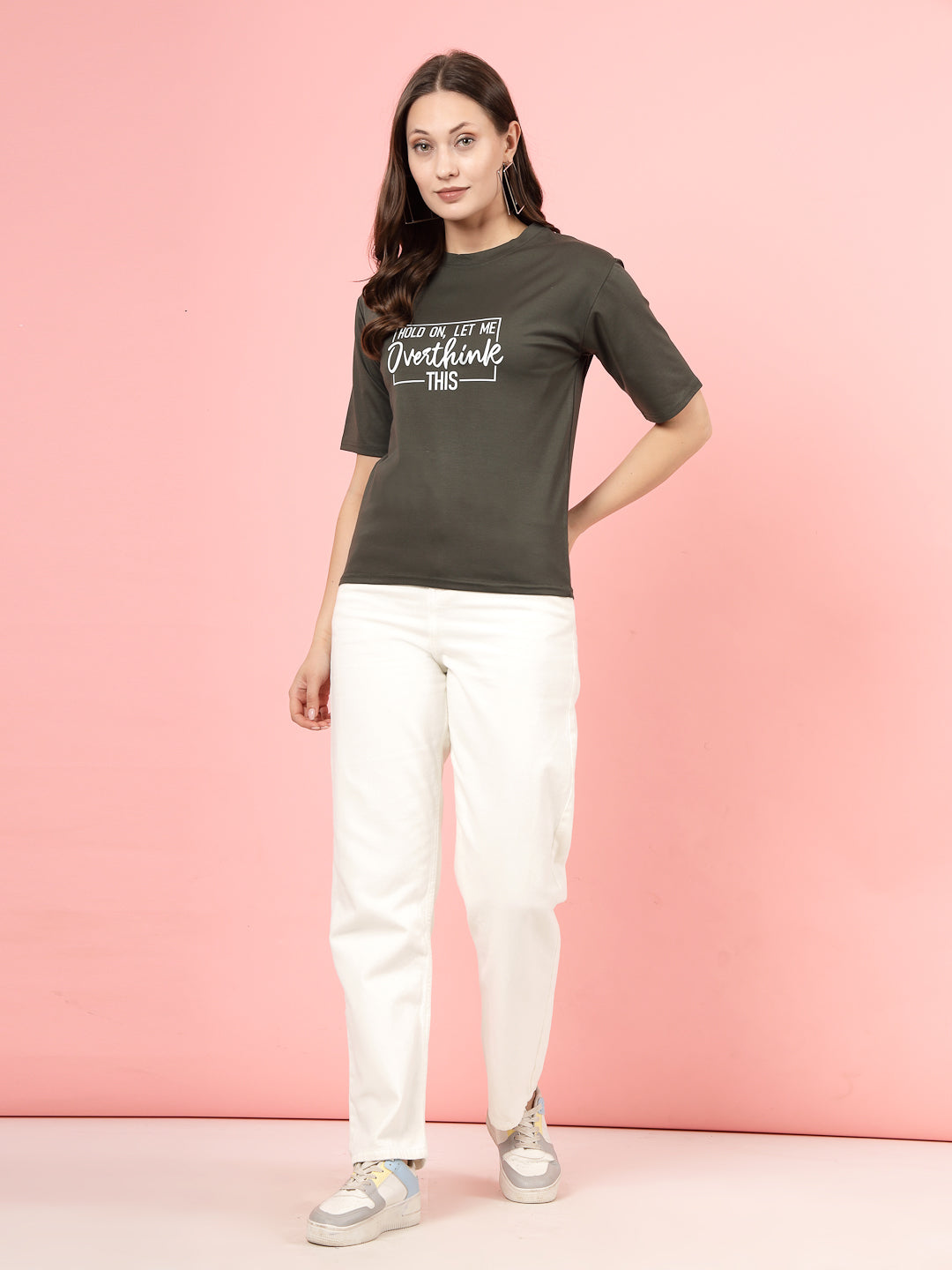 Olive printed regular fit T-shirt made from soft Tencel fabric.