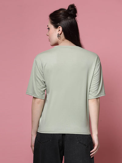 Pista Green Printed Regular Fit T-Shirt in premium Tencel fabric.