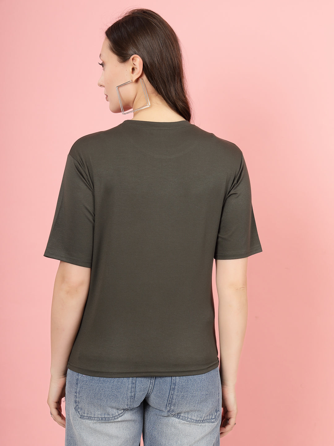 Women Olive Printed Regular Fit T-Shirt