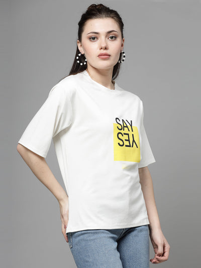Women White Printed Regular Fit T-Shirt