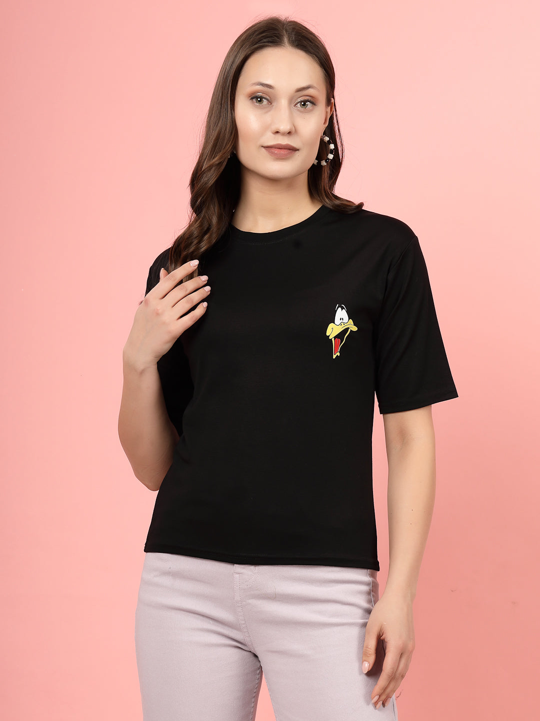 Women Black Printed Regular Fit T-Shirt