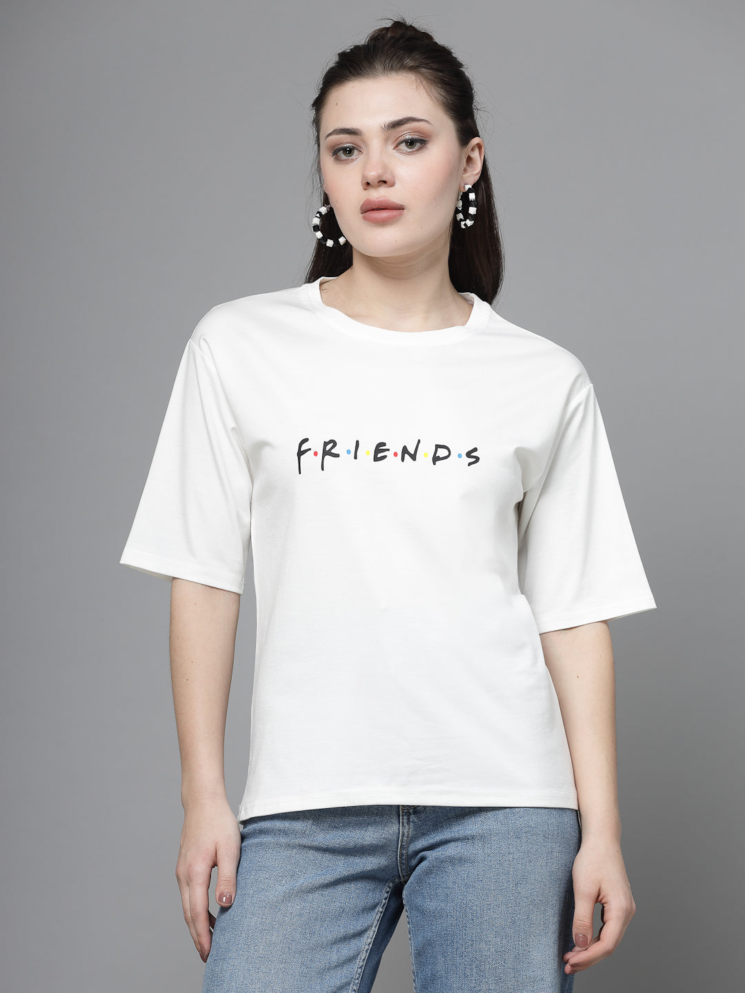 White Printed Regular Fit T-Shirt, Premium Tencel Fabric, Women's Fashion.