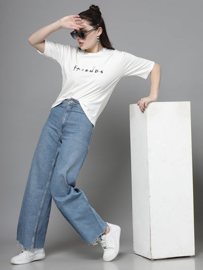 White printed regular fit T-shirt with premium Tencel fabric for women.